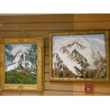 Unsigned oil on canvas - Alpine scene in a good gilt frame, 47 x 40 cms and another oil on board -
