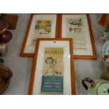 Three framed vintage advertising prints for Marmite, Weetabix and Bisto
