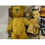 Vintage teddy bear and a vintage Sooty hand puppet etc