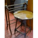 Vintage octagonal Arts & Crafts side table and a vintage towel airer