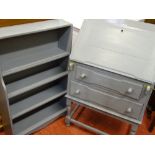 Vintage two drawer writing bureau and a compact five shelf bookcase, modernized and painted in a