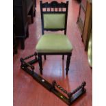 Nicely upholstered and studded carved back chair with a barley twist extending fender