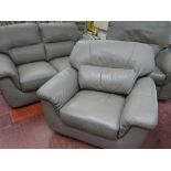 Modern faux grey leather upholstered compact three piece suite