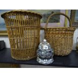 Two vintage wicker baskets and a Buddha ornament