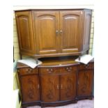 Polished wood inlaid breakfront sideboard by Strongbow Furniture and a twin door angular shaped