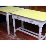 Two formica topped side tables with white painted bases