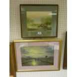 Two Oriental scene watercolours, 19 x 25 cms and 23 x 36 cms