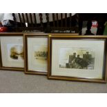 Trio of vintage prints - Conwy and surrounding areas in neat timber frames, 25 x 39 cms