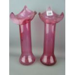 Pair of cranberry glass 'Jack in the Pulpit' vases