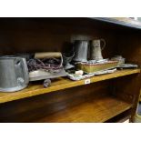 Parcel of electroplate, pewter, desk stand and an old iron