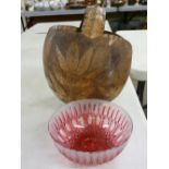 Primitive Calabasa basket and a ruby red glass bowl