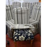 Set of six pine dining chairs with striped covers