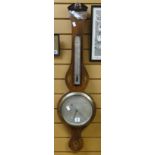 Antique mahogany barometer / thermometer with string decoration edging and inlaid decorated with