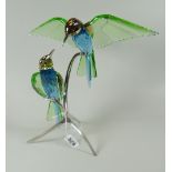 Swarovski coloured crystal glass 'Paradise Bird' pair of bee eaters on naturalistic branch-type