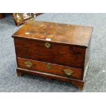 An antique nineteenth century Welsh oak coffer-bach chest with single drawer on bracket feet and