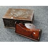 A good antique Welsh oak carved Bible box, 51cms wide x 34cms deep x 22cms high together with an