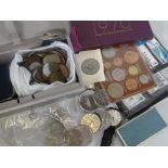 A parcel of collectables including coinage, watch, medallions, Royal Engineers badge ETC