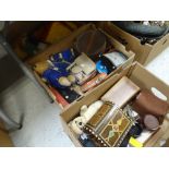 Three boxes of various collectables including wooden boxes, leather collar box and collars,