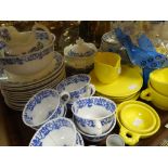 Parcel of Staffordshire blue & white dinnerware and tray of glassware ETC
