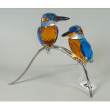 Swarovski crystal glass 'Paradise Bird' pair of blue kingfishers on naturalistic branch-type base