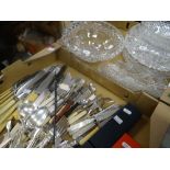 Parcel of loose flatware together with some cut glass bowls ETC