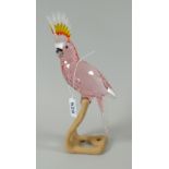Swarovski crystal glass 'Paradise Bird' red / pink cockatoo on naturalistic wooden base, 24cms