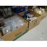 Five boxes of various light fitting accessories, chandelier drops, cable ETC