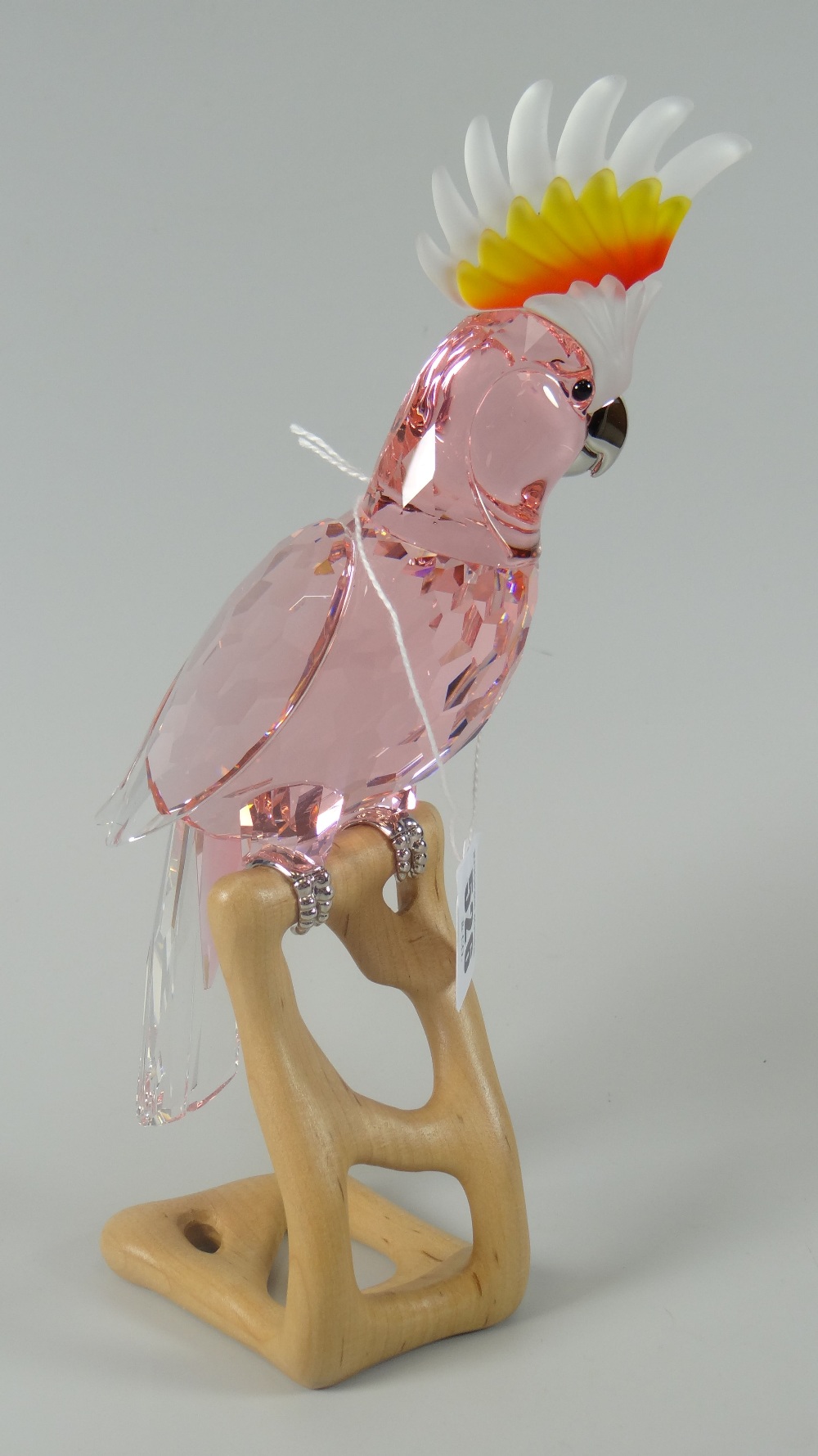 Swarovski crystal glass 'Paradise Bird' red / pink cockatoo on naturalistic wooden base, 24cms - Image 2 of 3