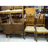 A good vintage barley-twist gateleg table and four similar barley-twist chairs with drop in seats