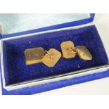 Pair of 9ct gold gents engraved cuff links in associated box, 5.5grams approx.