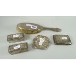 A parcel of silver / part-silver items including floral engraved cigarette box Please note: not