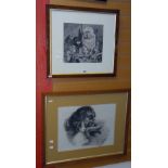 PHOEBE MILNER two charcoal drawings - canine studies, one signed and dated 1899, 17 x 30cms & 35 x