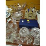 TWO TRAYS OF MIXED GLASSWARE including paperweights, glass bowls etc.