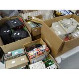 A LARGE COLLECTION OF VINTAGE SCALEXTRIC RACING TRACK CARS ETC., some boxed