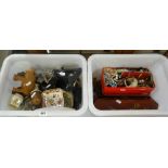 ASSORTMENT OF COSTUME JEWELLERY, COLLECTABLES contained within two plastic tubs