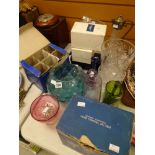 PARCEL OF MIXED GLASSWARE including cut glass vases, paperweights, claret jug etc.