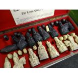 LEWIS CHESS SET - circa 1970s reproduction set of 'The Lewis Chess Pieces' in a carved box with