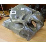 A LARGE BELIEVED JADE MINERAL ABSTRACT SCULPTURE of natural form, 37cms wide x 34cms high