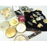 COLLECTION OF BROOCHES and powder compacts