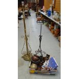 COLLECTION OF METAL & CERAMIC PLANTERS together with an ornate brass telescopic standard lamp ETC