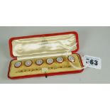DRESS STUDS a very fine cased set of six dress studs in 15ct yellow gold, mother-of-pearl, and