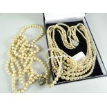 A PARCEL OF PEARLS to include necklace with 9 carat gold clasp etc.