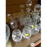 THREE CUT GLASS DECANTERS & DRINKING GLASSES