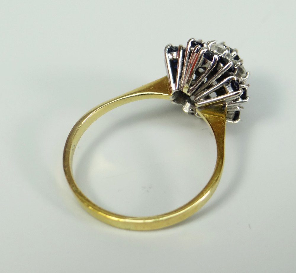 18CT YELLOW GOLD SAPPHIRE AND DIAMOND FLOWER CLUSTER RING (diamond total weight 0.36ct visual - Image 3 of 3