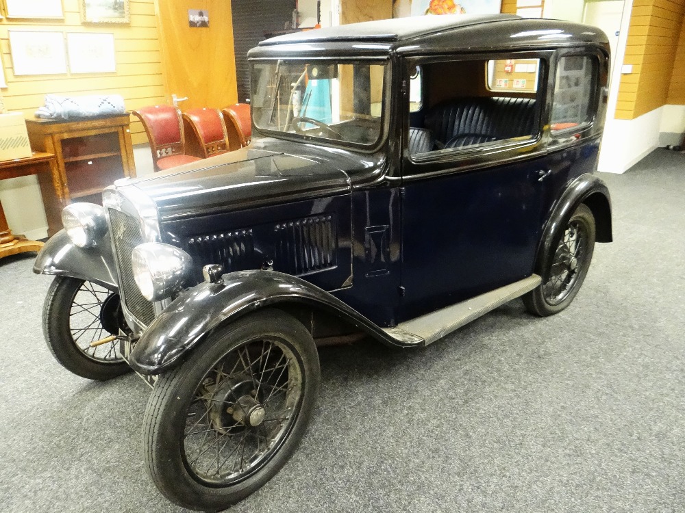 A CLASSIC BLUE / BLACK 1933 AUSTIN 7 SALOON registration WV 3197, 2 x axle rigid body, 885cc, 12
