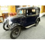 A CLASSIC BLUE / BLACK 1933 AUSTIN 7 SALOON registration WV 3197, 2 x axle rigid body, 885cc, 12