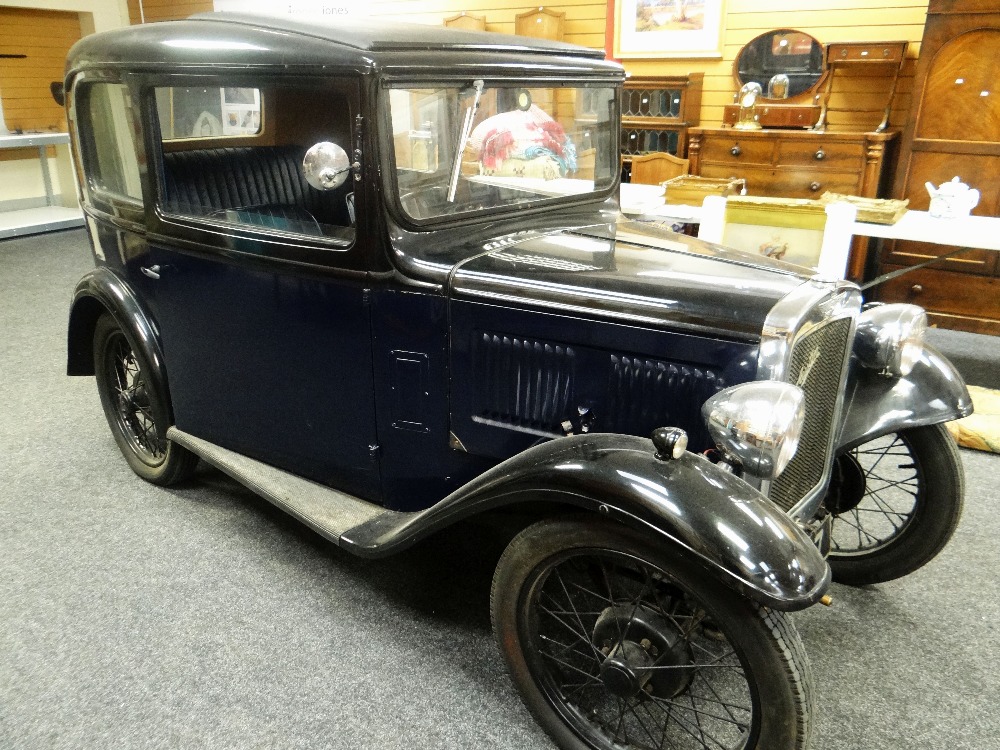A CLASSIC BLUE / BLACK 1933 AUSTIN 7 SALOON registration WV 3197, 2 x axle rigid body, 885cc, 12 - Image 3 of 11