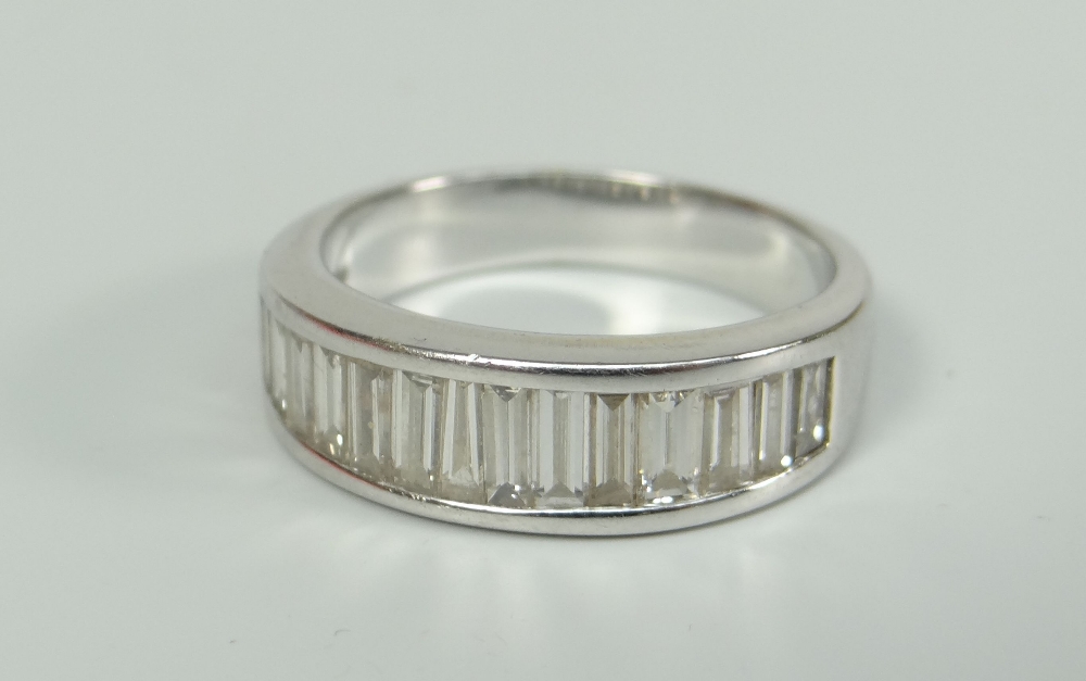 18K WHITE GOLD BAGUETTE CUT DIAMOND HALF ETERNITY RING, set with a horizontal graduated row of - Image 2 of 3