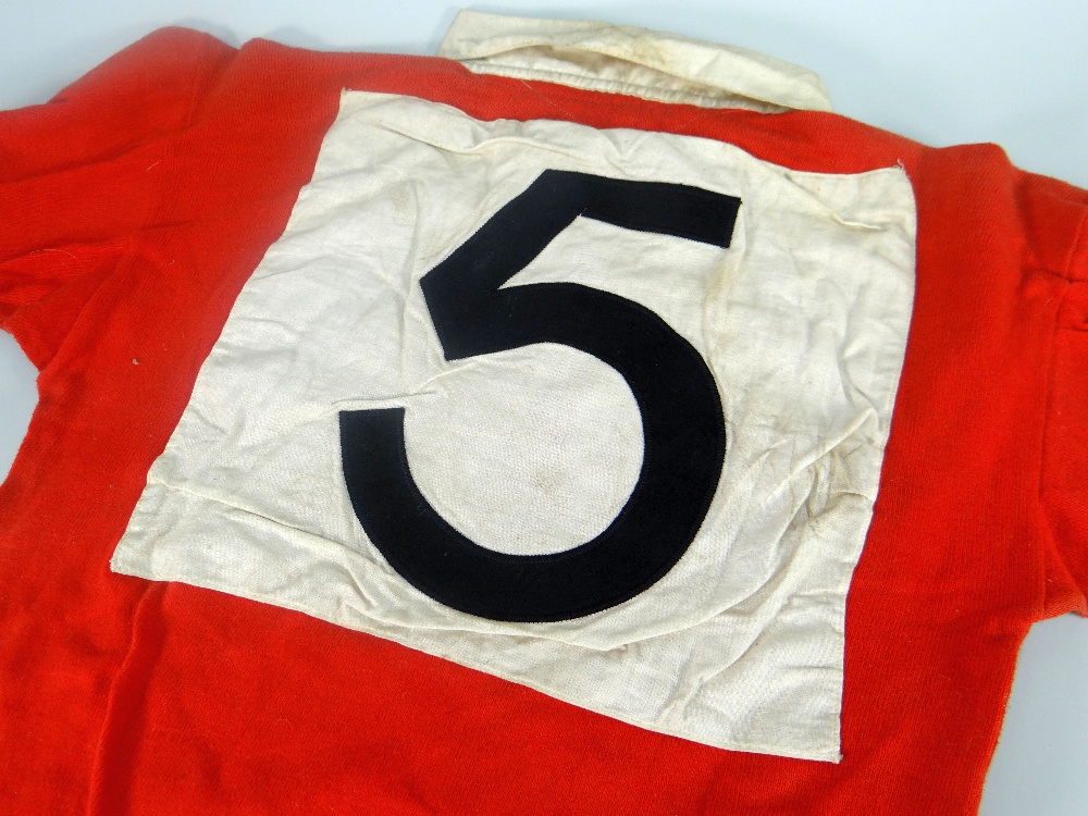 A 1953-1957 WALES RUGBY UNION MATCH WORN JERSEY NUMBER 5, ISSUED TO GARETH GRIFFITHS With white - Image 2 of 2
