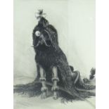 LOUIS WAIN pen and ink with pencil - dog in caricature with robe-like fur and monocle, signed, 30.